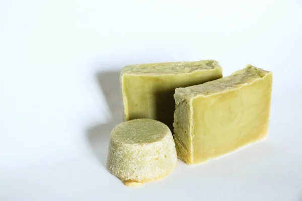 Bars of natural, handmade organic soap on white background — Stock Photo, Image