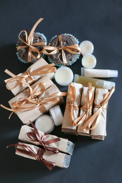 A set of natural cosmetics of body care in gift wrap