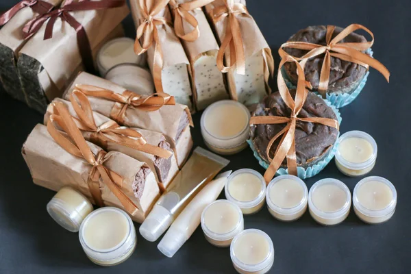 A set of natural cosmetics of body care in gift wrap