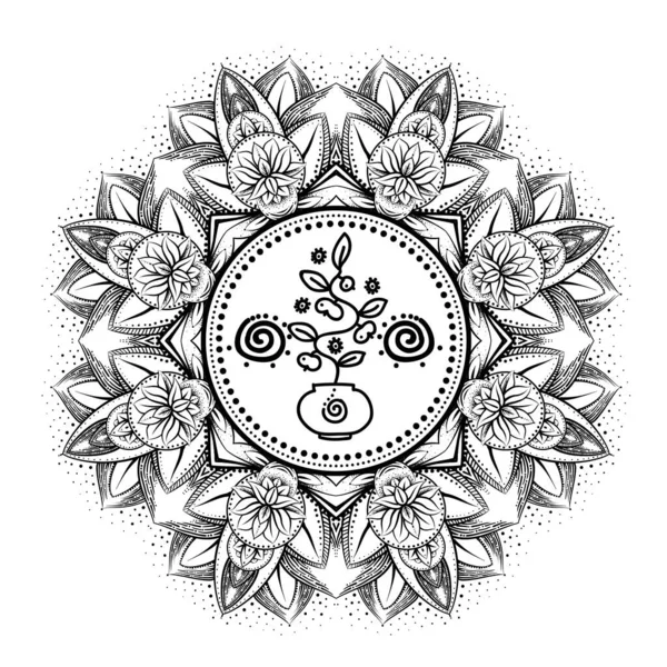 Vecteur or monochrome design abstrait mandala géométrie sacrée illustration arbre sacré de la vie Merkaba lotus isolé fond brun foncé — Image vectorielle