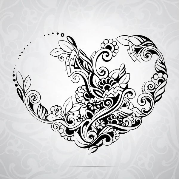 Decorative Flower Ornament Heart Shape — Stock Vector