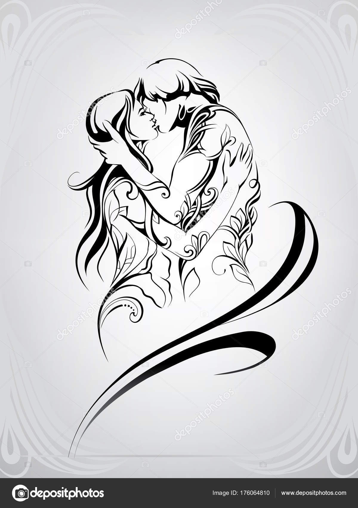 26 Couple kissing tattoo Vector Images