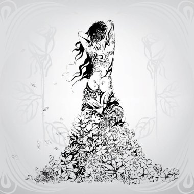 çiçekler içinde giyinmiş kız