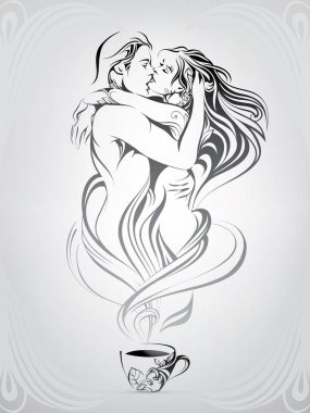 Silhouette of a loving couple from hot steam clipart