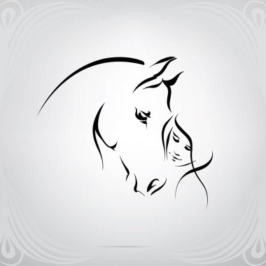 Silhouette of the girl and horse clipart