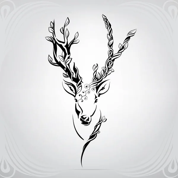 植物纹饰中的鹿剪影 — 图库矢量图片