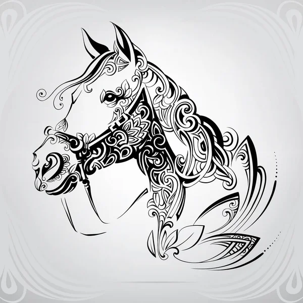 Cabeza Caballo Ornamento — Vector de stock