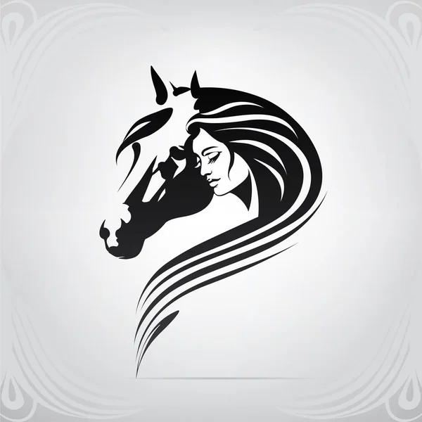 Silhouette Vectorielle Fille Cheval — Image vectorielle