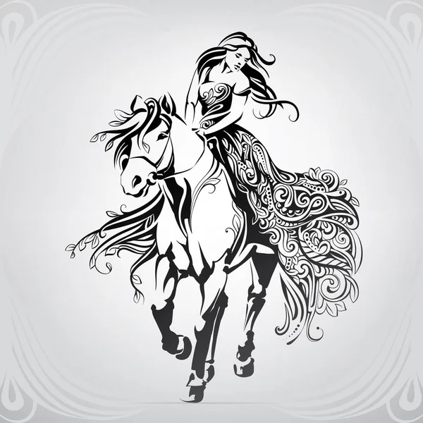 Девушка Орнаменте Лошади — стоковый вектор