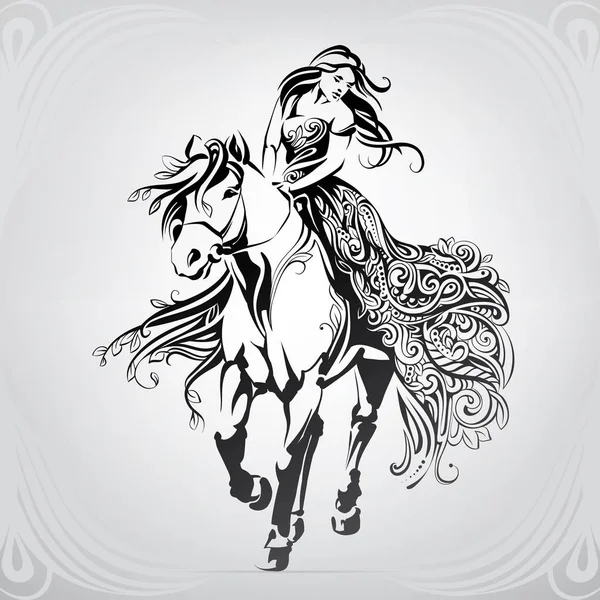 Muchacha Ornamento Sobre Caballo — Vector de stock