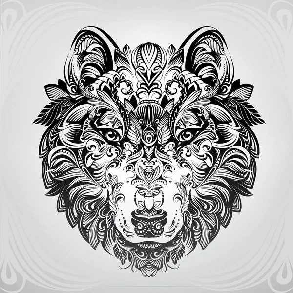 Cabeza Lobo Ornamento — Vector de stock