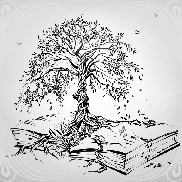 Arbre Connaissance Dans Livre — Image vectorielle