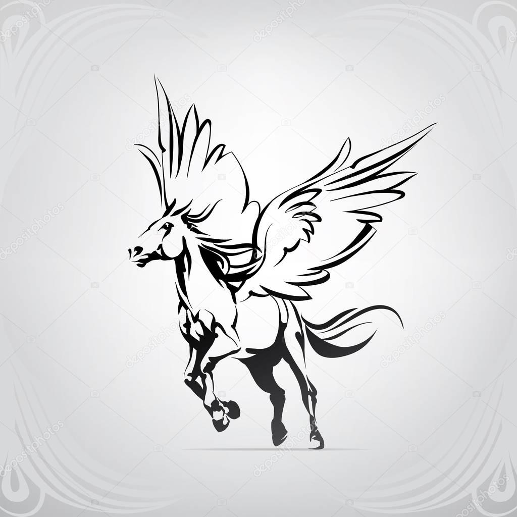Silhouette of a running pegasus