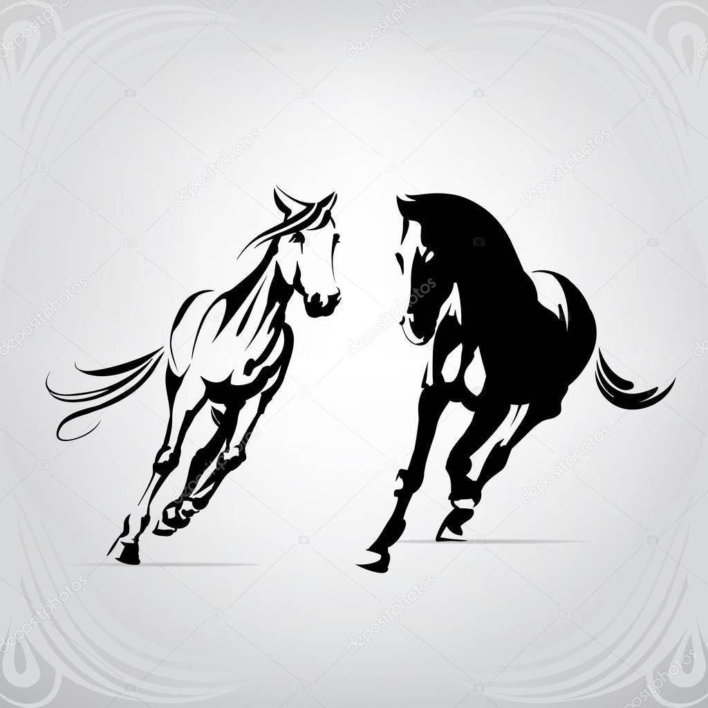 Silhouette of the running horses