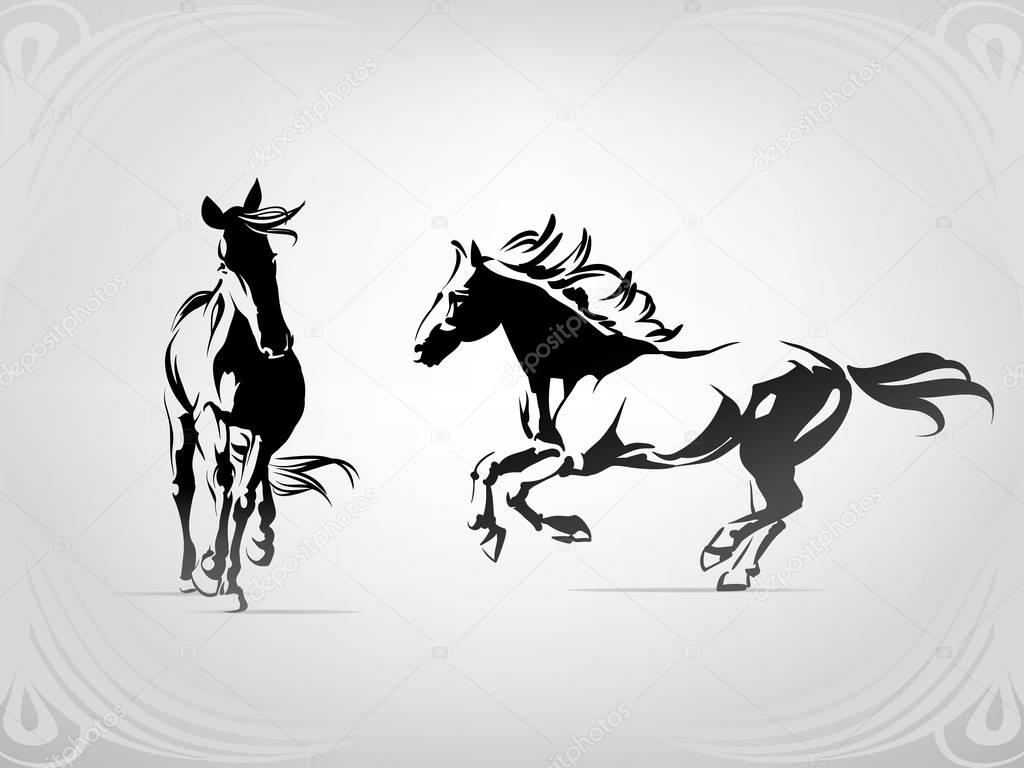 Silhouette of the running horses