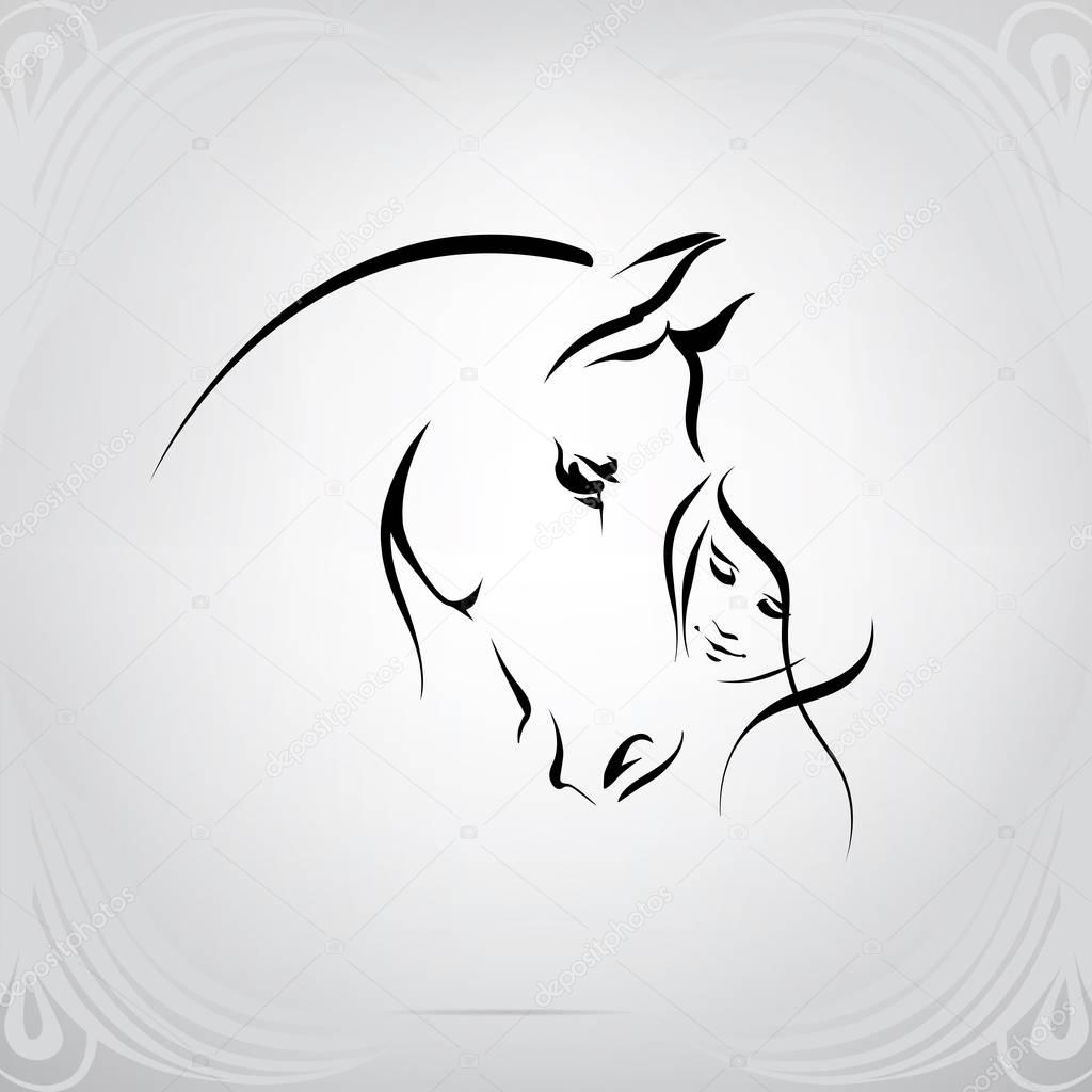 Silhouette of the girl and horse