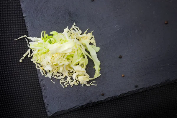 Chopped Cabbage Salad Ingredients Black Background Stock Image