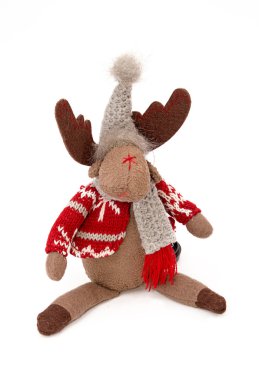 Elk, yumuşak bez bebek, WHI üzerinde izole geleneksel Noel dekorasyon