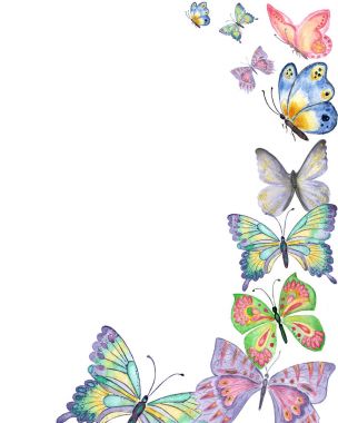 Kelebekler suluboya el renkli butte ile çizilmiş arka plan