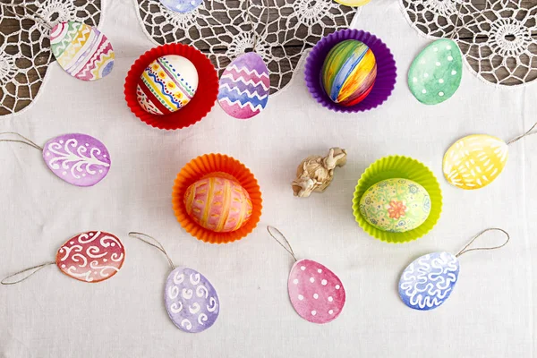 Conjunto acuarela de huevos de Pascua dibujados a mano, huevos de Pascua pintados —  Fotos de Stock