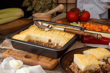 Shepherd's pie traditional english dish. Recipe with minced be clipart