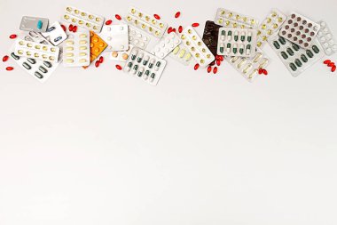 Hapları arka plan. Yığın çeşitli çeşitli ilaç tablet ve 