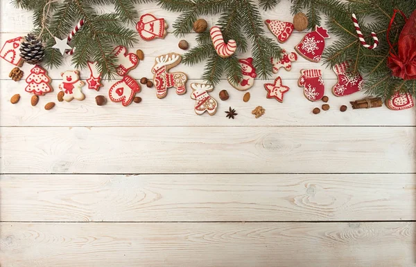 Overhead de fundo feriado de Natal Ano Novo. Decoração wi — Fotografia de Stock