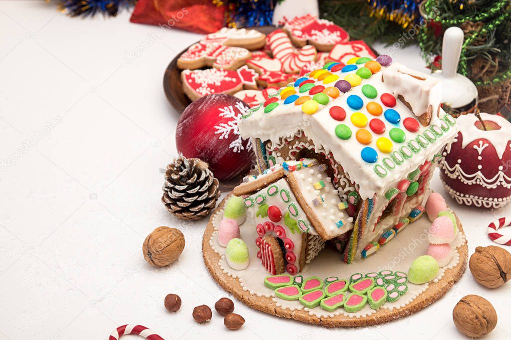 Gingerbread house. Christmas holiday sweets. European Christmas 