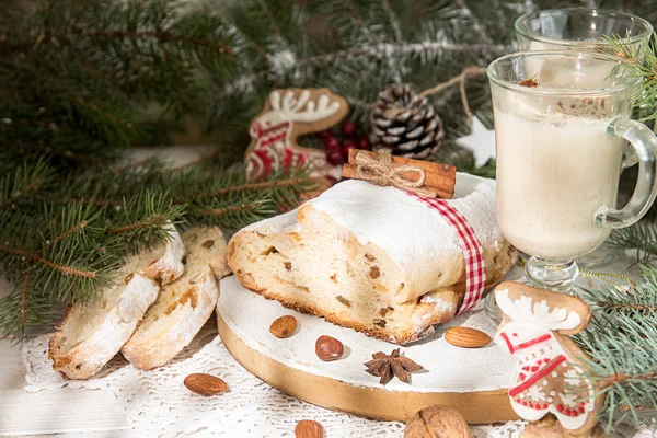 Traditional Christmas dresden cake stollen with candied fruits a — Stock Photo, Image