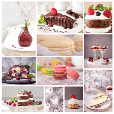 Pasta ve pasta resimlerinden oluşan kolaj seti.