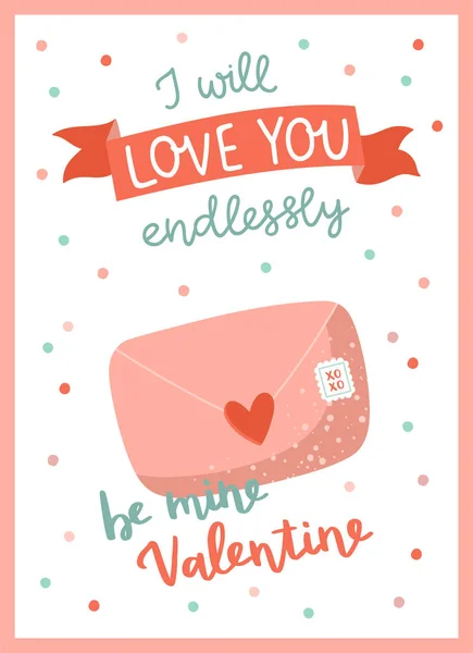 Dia dos Namorados belo cartão de amor. Linda e fofa ilustração com letras românticas . — Vetor de Stock