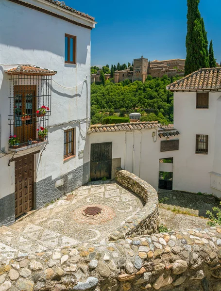 Vista Panorámica Del Barrio Del Albaicín Granada Con Palacio Alhambra —  Fotos de Stock