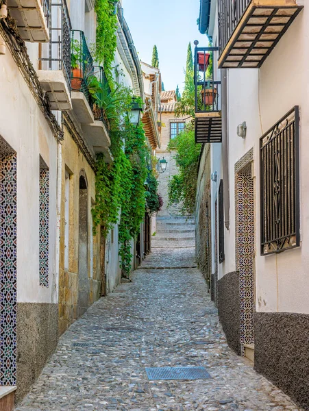 Pintoresco Barrio Del Albaicín Granada Una Soleada Tarde Verano Andalucía —  Fotos de Stock