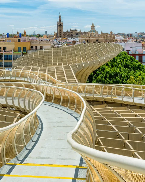 Panoramiczny Widok Tarasu Metropol Parasol Słoneczne Letnie Popołudnie Sewilli Andaluzja — Zdjęcie stockowe