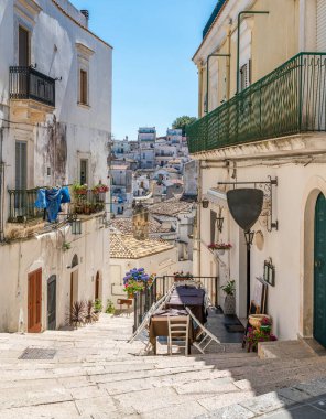Monte Sant'Angelo'da manzara, Foggia eyaletinin antik köyü, Apulia (Puglia), İtalya.