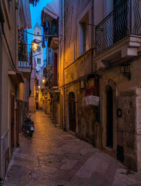 Scenic sight in old town Bari on a summer evening, Puglia (Apulia), southern Italy.