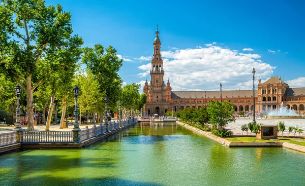 Bela Plaza Espana Sevilha Dia Ensolarado Verão Andaluzia Espanha — Fotografia de Stock