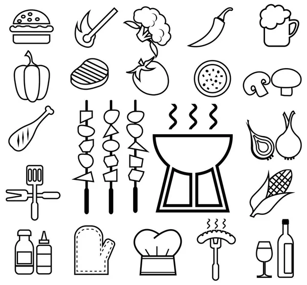 Línea de conjunto icono de barbacoa — Vector de stock