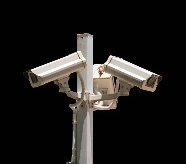 Cctv Kameraüberwachung Auf Mast Und Schwarzem Hintergrund — Stockfoto