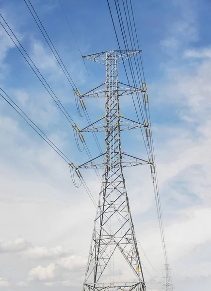 High Voltage Pole Construction Blue Sky Cloud Brigth Day Royalty Free Stock Photos