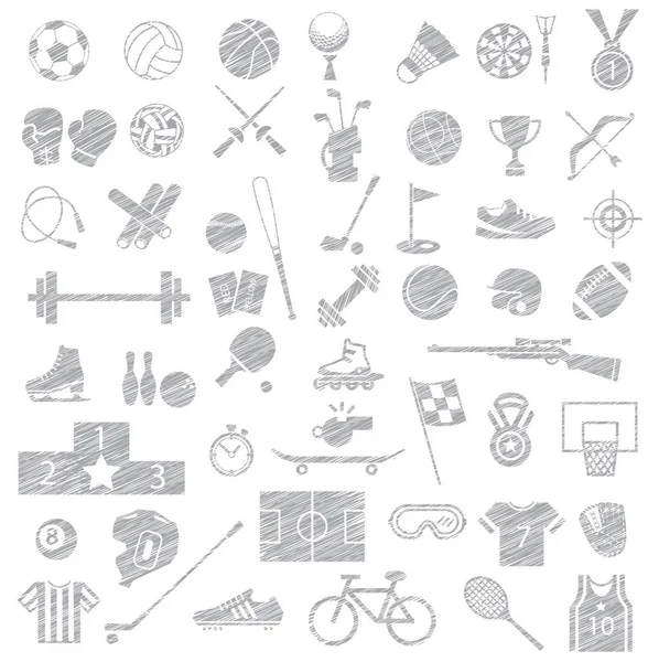spor ekipmanları simge seti, sketch vektör tarzı çizim
