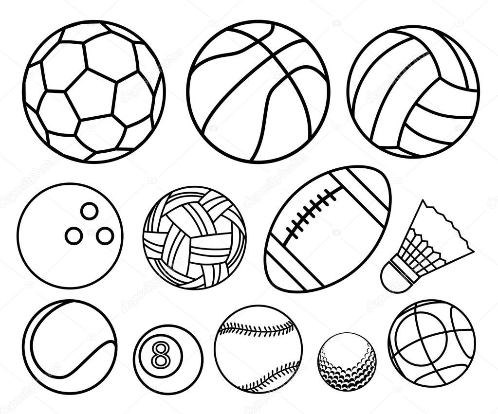 ball sport outline vector set