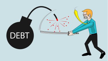 İşadamı borç bombalar, para yönetimi kavramı kesmek.