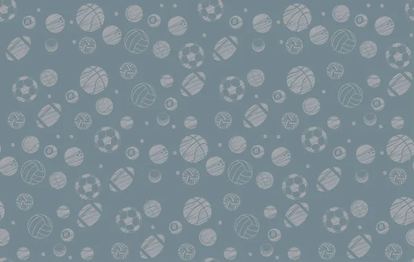 Рисунок Эскиз Мяч Спортивный Фон Бесшовный Вектор Шаблона Набор Винтажном — стоковый вектор