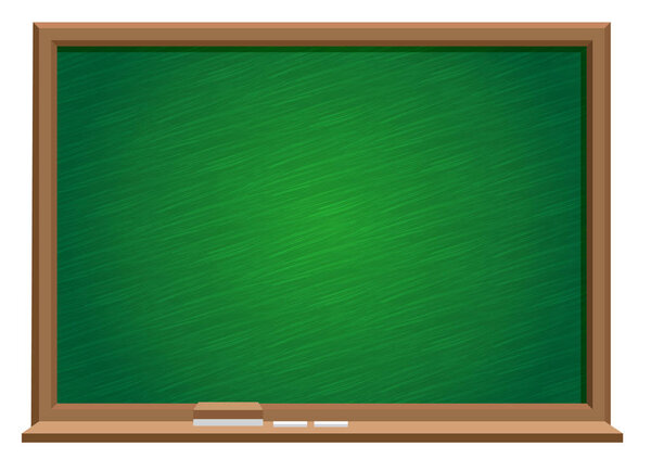 green blackboard with chalkboard and eraser on white background