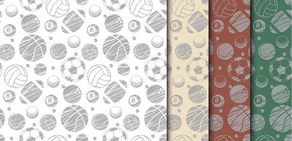 Many Ball Sport Backdrop Vintage Color Style Seamless Vector Set — Stock Vector