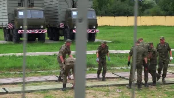 Russia Maykop July 2019 Military Cadets Lay Army Collapsible Modular — Stock Video