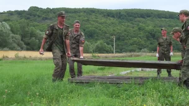 Russia Maykop Luglio 2019 Cadetti Militari Laici Esercito Pieghevole Modulare — Video Stock