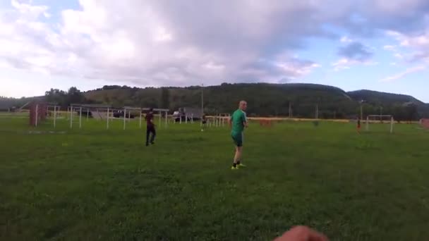 Russia Maykop August 2019 Pov Sports Guys Play Football Grass — Stock Video