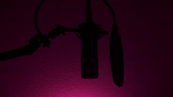 Mikrofon Profesional Untuk Merekam Musik Atau Suara Cahaya Lampu Berubah — Stok Video